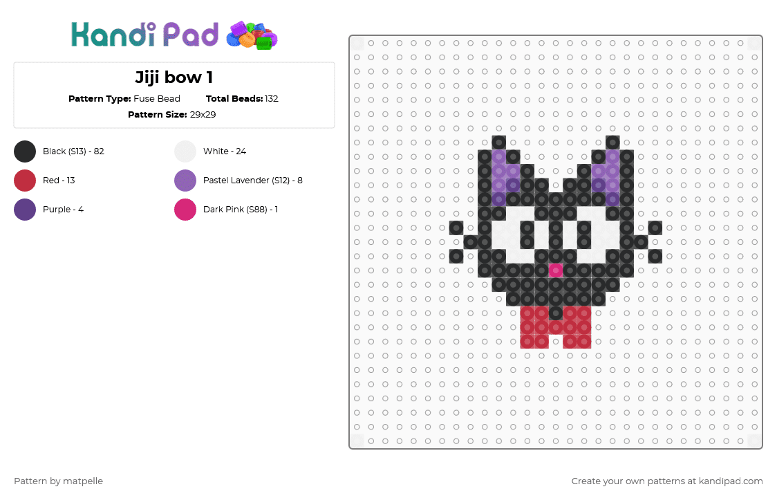 Jiji bow 1 - Fuse Bead Pattern by kreweofghibli on Kandi Pad - black,pink,red