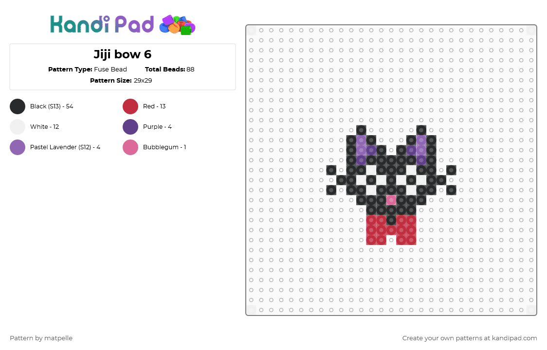 Jiji bow (mini) - Fuse Bead Pattern by kreweofghibli on Kandi Pad - black,red