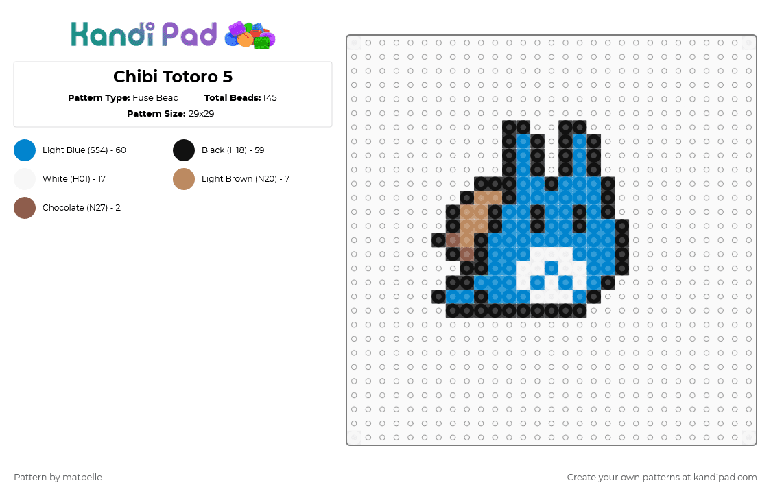 Blue Totoro - Fuse Bead Pattern by kreweofghibli on Kandi Pad - blue