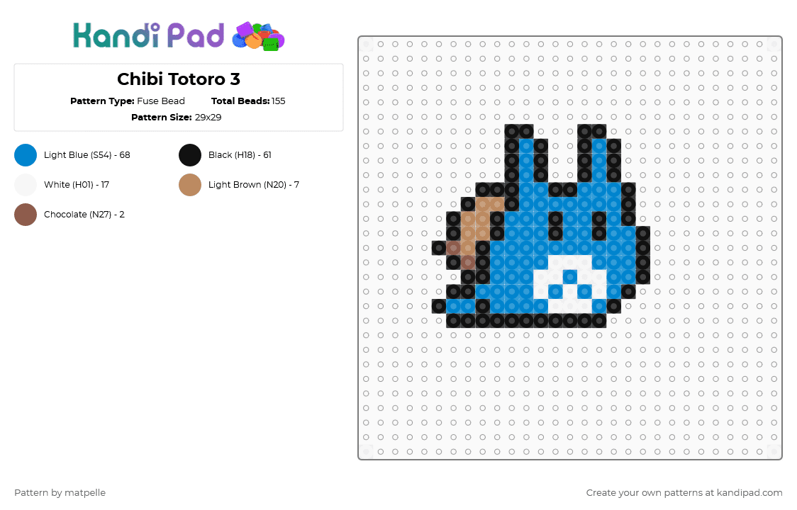 Chibi Totoro 3 - Fuse Bead Pattern by kreweofghibli on Kandi Pad - blue
