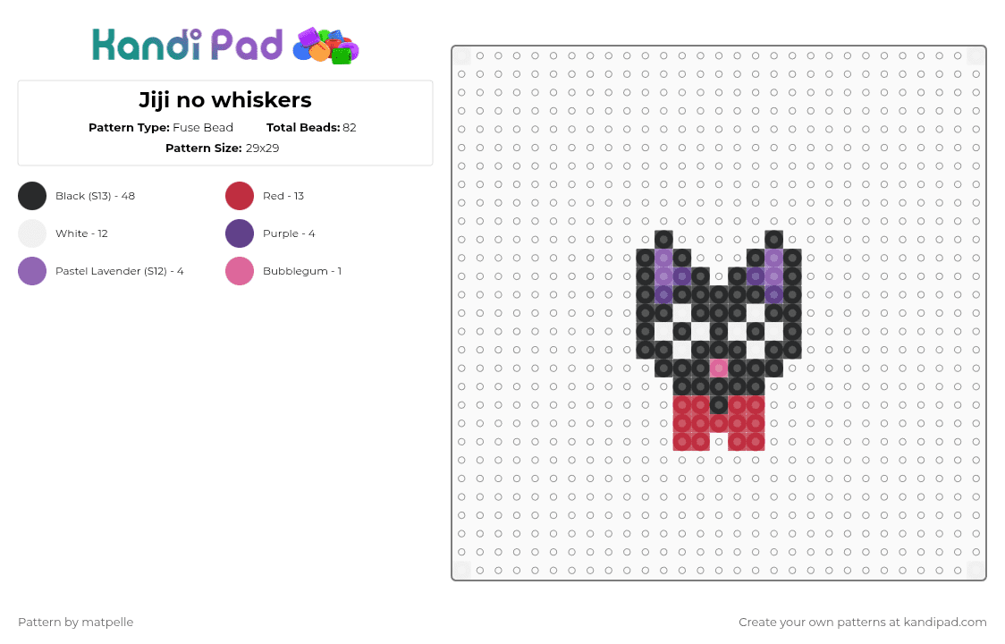 Jiji no whiskers - Fuse Bead Pattern by kreweofghibli on Kandi Pad - black,red