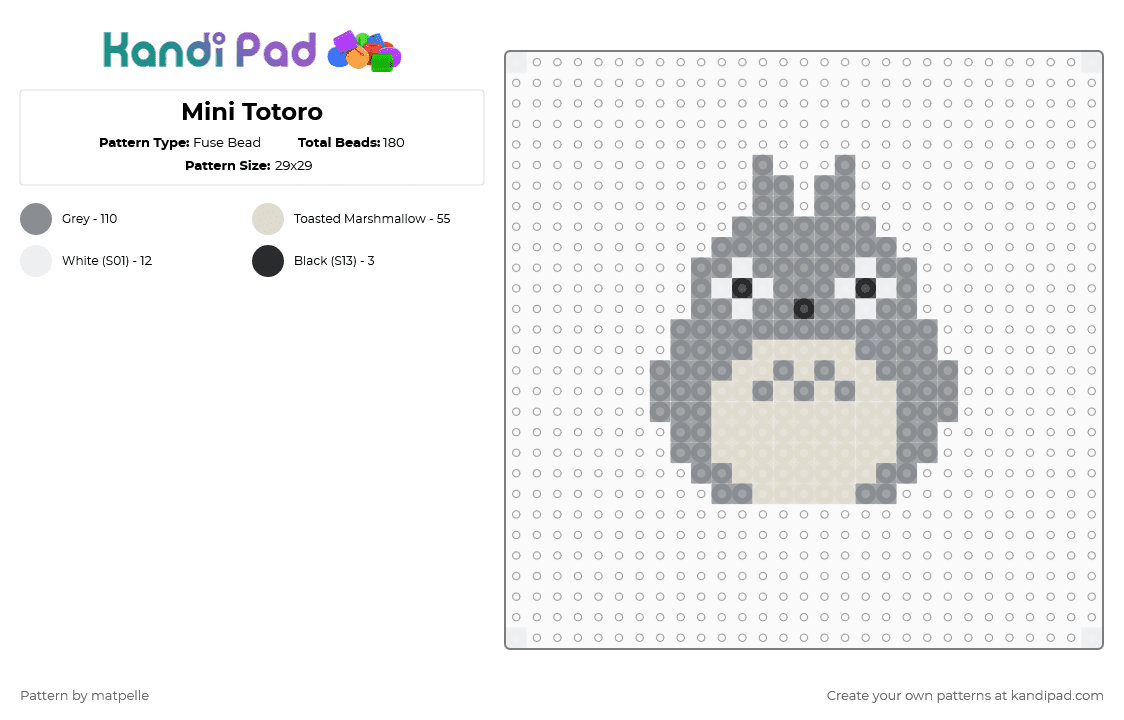 Totoro 1 - Fuse Bead Pattern by kreweofghibli on Kandi Pad - gray,beige
