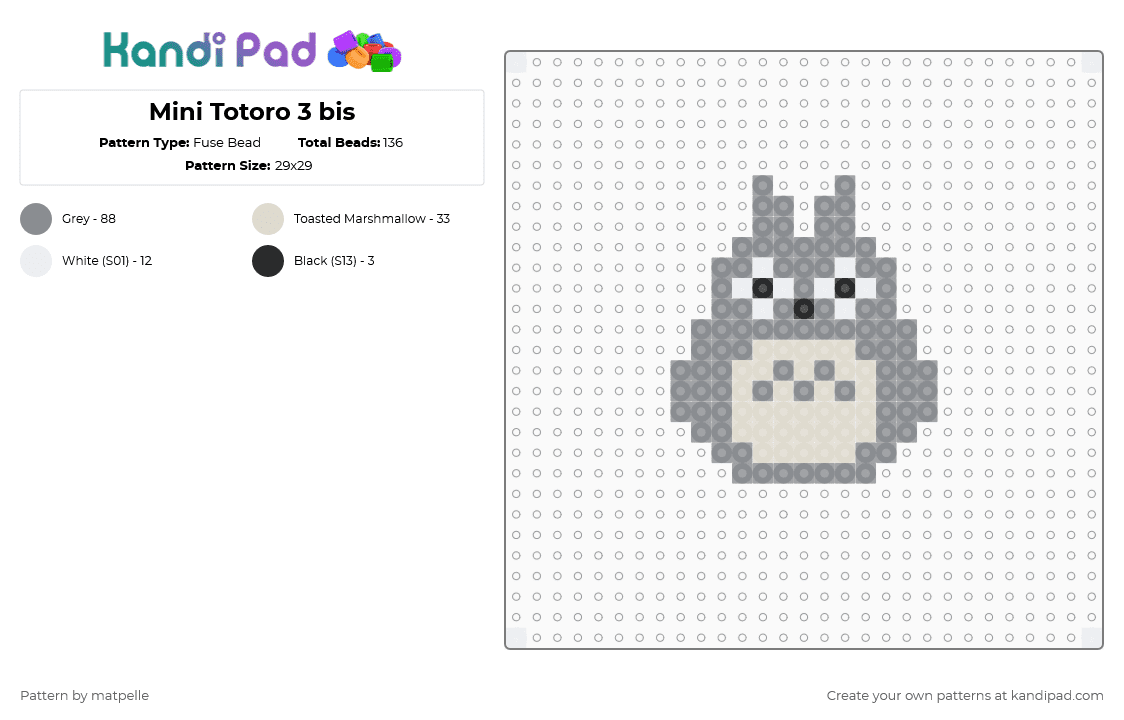 Totoro mini - Fuse Bead Pattern by kreweofghibli on Kandi Pad - gray,beige