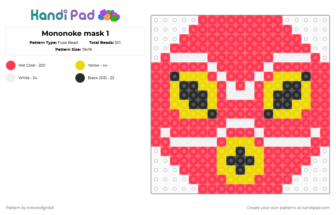 Mononoke mask 1 - Fuse Bead Pattern by kreweofghibli on Kandi Pad - red