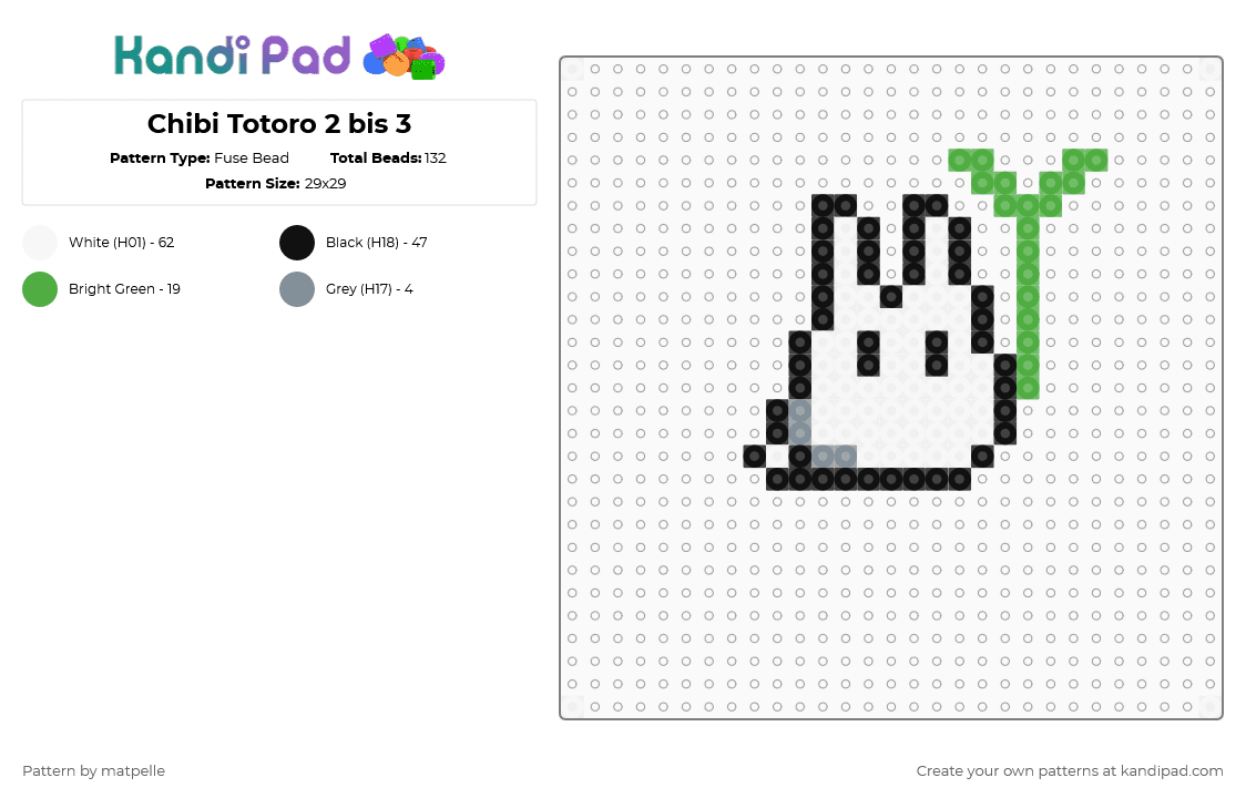 White Totoro mini - Fuse Bead Pattern by kreweofghibli on Kandi Pad - white,green