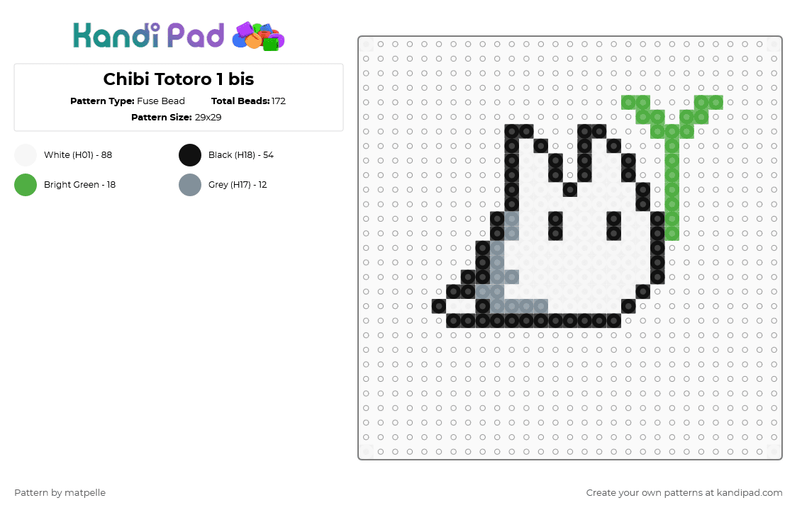 Chibi Totoro 1 bis - Fuse Bead Pattern by kreweofghibli on Kandi Pad - white,gray,green