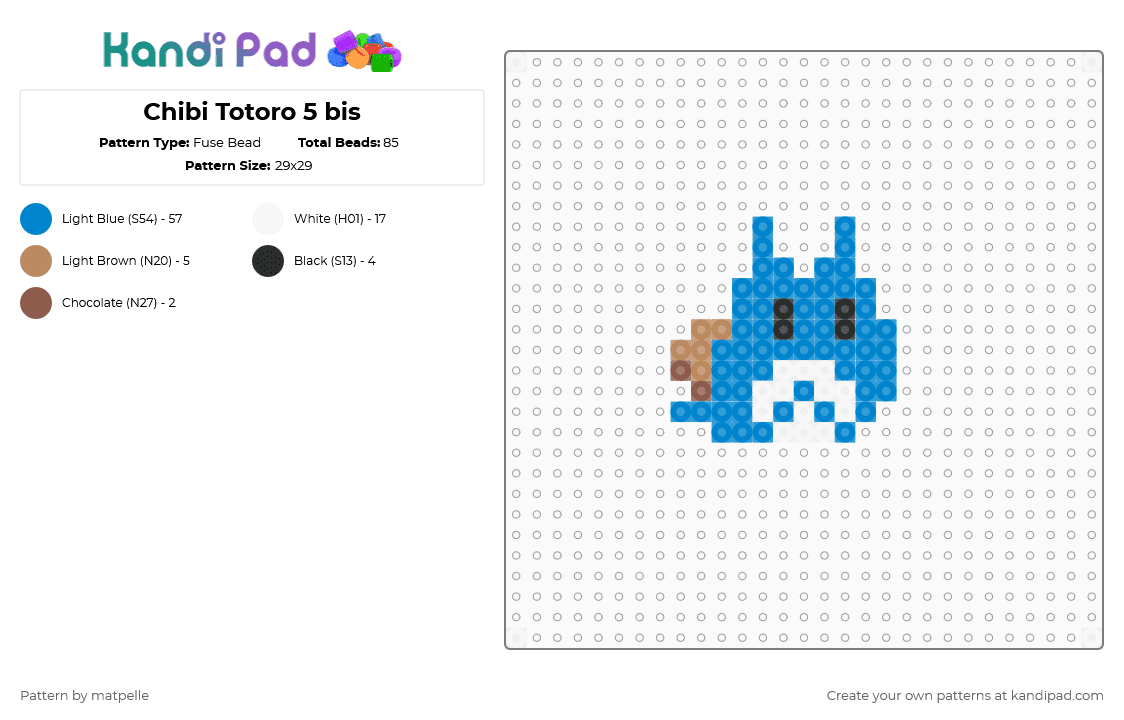 Blue Totoro mini - Fuse Bead Pattern by kreweofghibli on Kandi Pad - blue