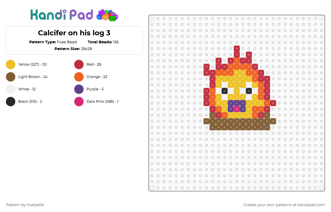 Calcifer log - Fuse Bead Pattern by kreweofghibli on Kandi Pad - tan,red,orange,yellow