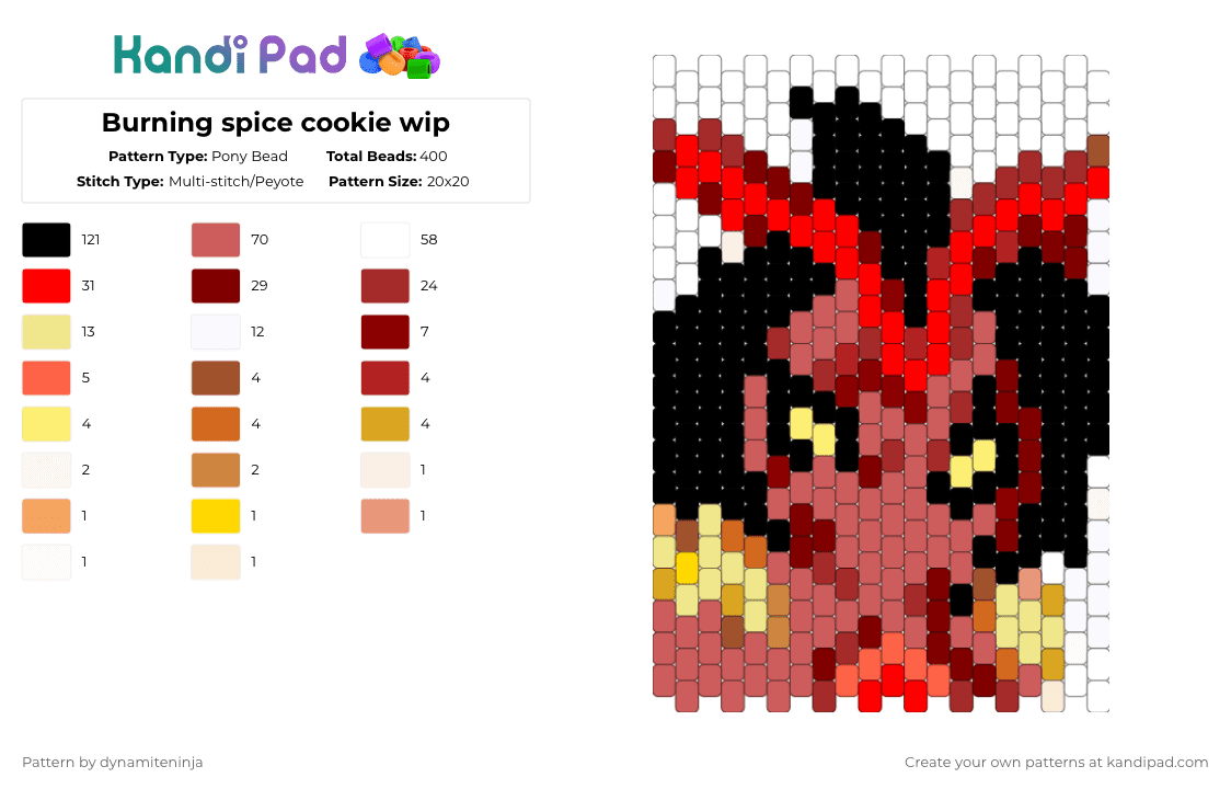 Burning spice cookie wip - Pony Bead Pattern by dynamiteninja on Kandi Pad - red