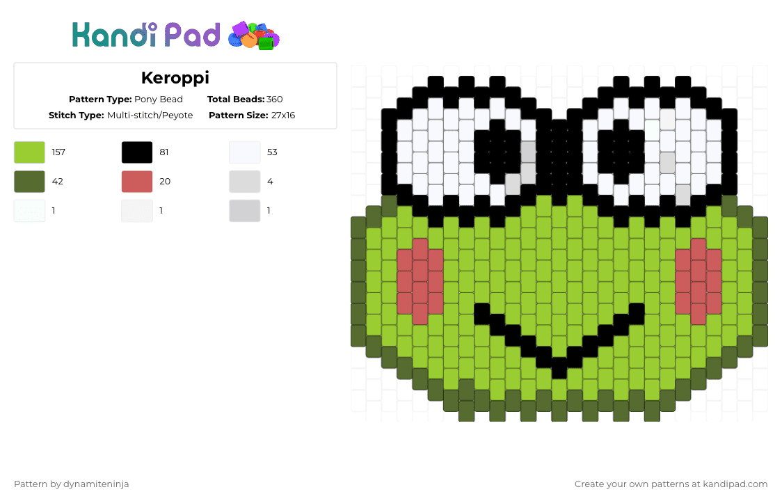 Keroppi - Pony Bead Pattern by dynamiteninja on Kandi Pad - green