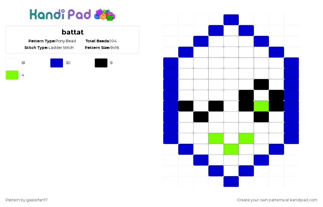 battat - Pony Bead Pattern by gasterfan17 on Kandi Pad - white,purple,battat,deltarune