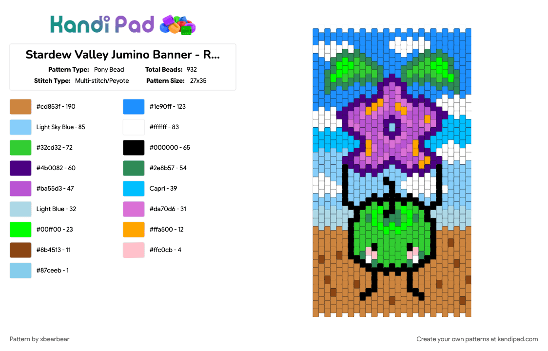 Stardew Valley Jumino Banner - Remixed - Pony Bead Pattern by xbearbear on Kandi Pad - green, light blue, orange