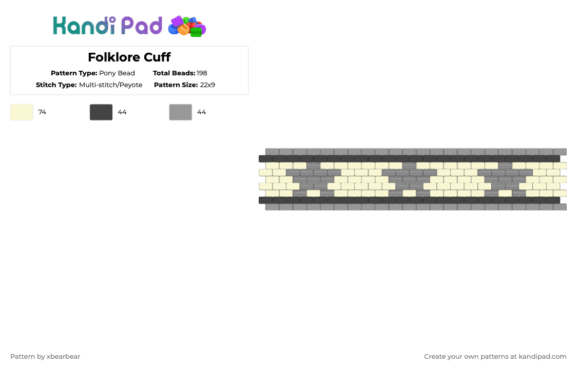Folklore Cuff - Pony Bead Pattern by xbearbear on Kandi Pad - gray,white,folklore,cuff,peyote stitch,taylor swift,music