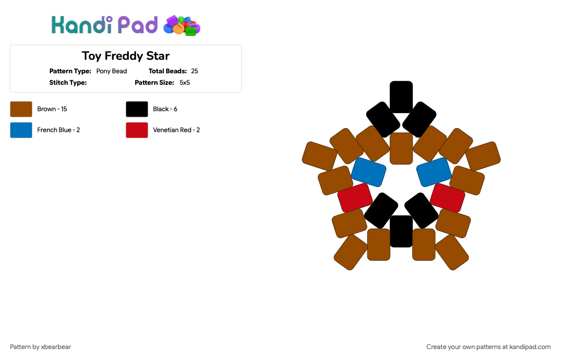Toy Freddy Star - Pony Bead Pattern by xbearbear on Kandi Pad - fnaf, fnaf 2, gaming, red, star, toy freddy, video game