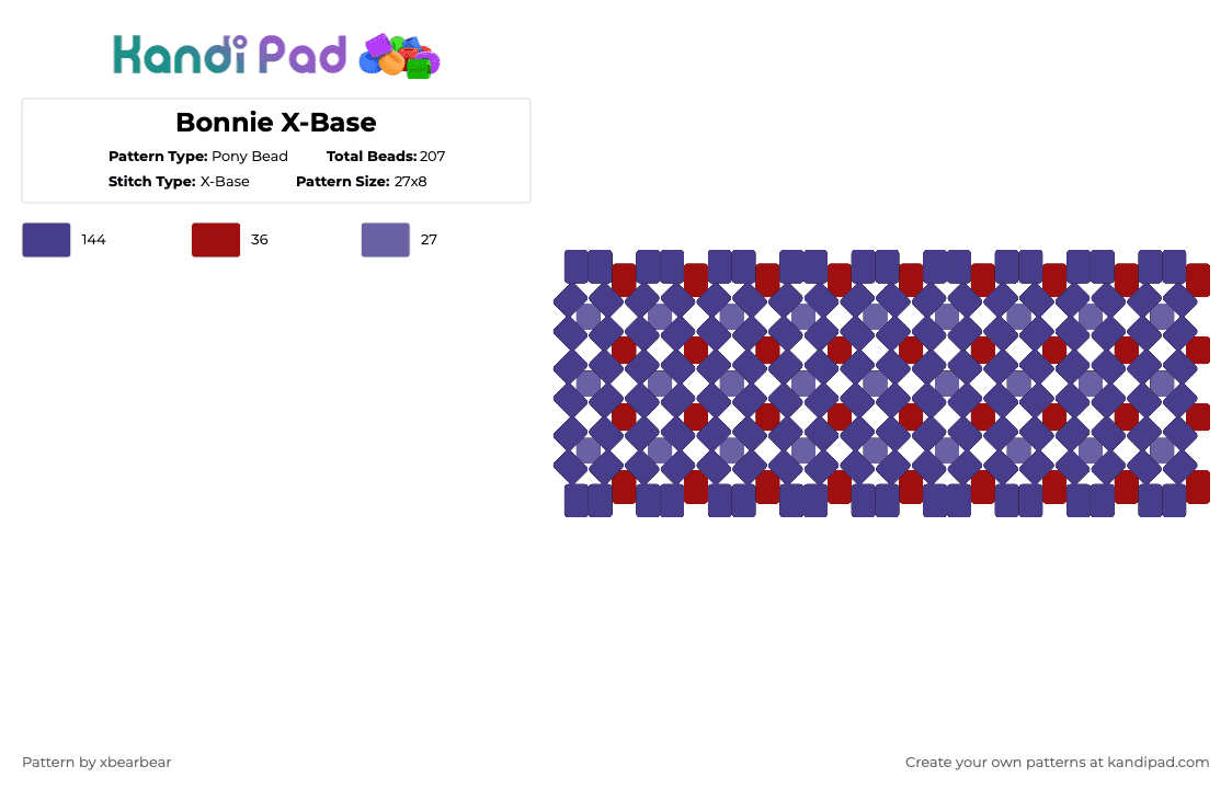 Bonnie X-Base - Pony Bead Pattern by xbearbear on Kandi Pad - purple,fnaf,five nights at freddys,bonnie,x base,red
