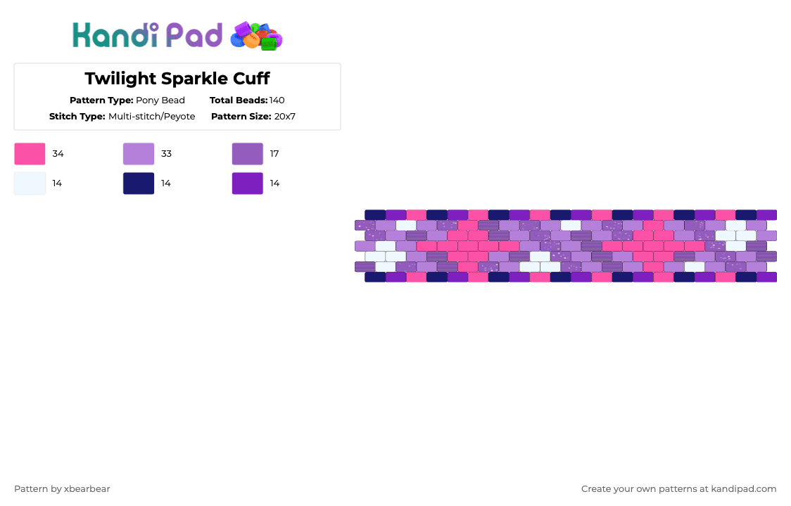 Twilight Sparkle Cuff - Pony Bead Pattern by xbearbear on Kandi Pad - pink,twilight sparkle,mlp,my little pony,cutie mark,peyote stitch,cuff,sparkle