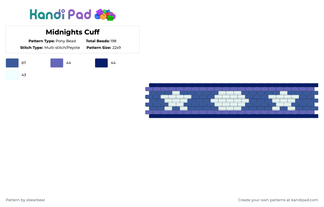 Midnights Cuff - Pony Bead Pattern by xbearbear on Kandi Pad - blue,purple,cuff,peyote stitch,midnights,music,taylor swift