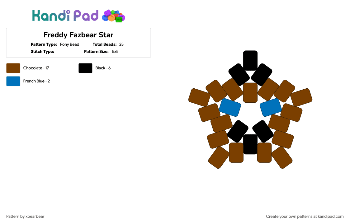 Freddy Fazbear Star - Pony Bead Pattern by xbearbear on Kandi Pad - brown, character, charm, five nights at freddys, fnaf, freddy fazbear, star