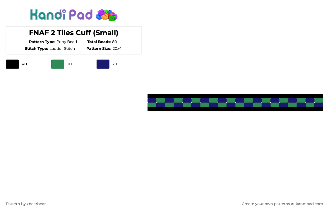 FNAF 2 Tiles Cuff (Small) - Pony Bead Pattern by xbearbear on Kandi Pad - green,purple,fnaf,fnaf 2,ladder cuff,cuff,black,blue