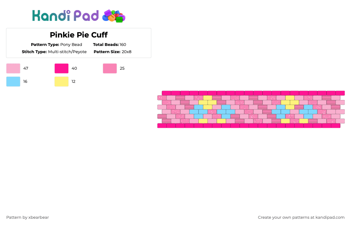 Pinkie Pie Cuff - Pony Bead Pattern by xbearbear on Kandi Pad - pink,pinkie pie,balloons,mlp,my little pony,cutie mark,cuff,peyote stitch