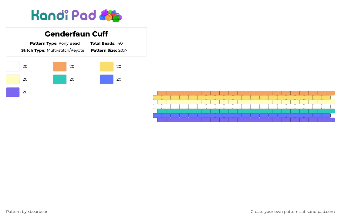 Genderfaun Cuff - Pony Bead Pattern by xbearbear on Kandi Pad - yellow,blue,pride,genderfaun,cuff,peyote stitch