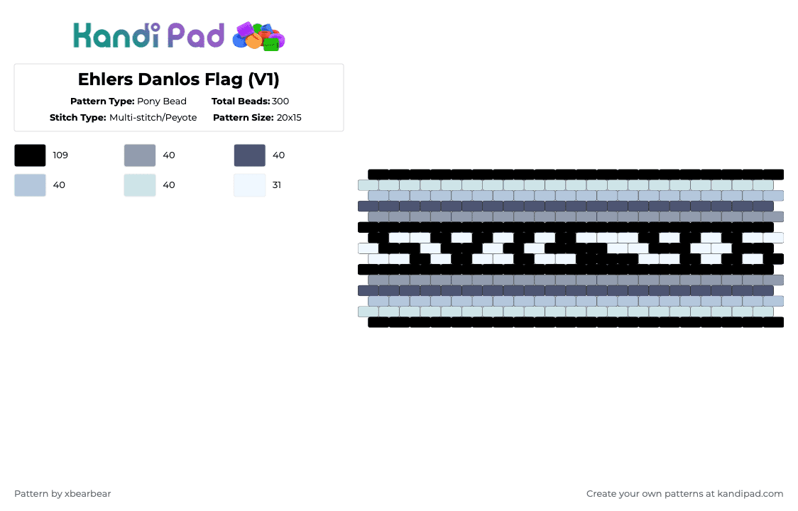 Ehlers Danlos Flag (V1) - Pony Bead Pattern by xbearbear on Kandi Pad - gray,purple,light blue,eds,ehlers danlos,pride,cuff,peyote stitch,ehlers danlos syndrome,disability
