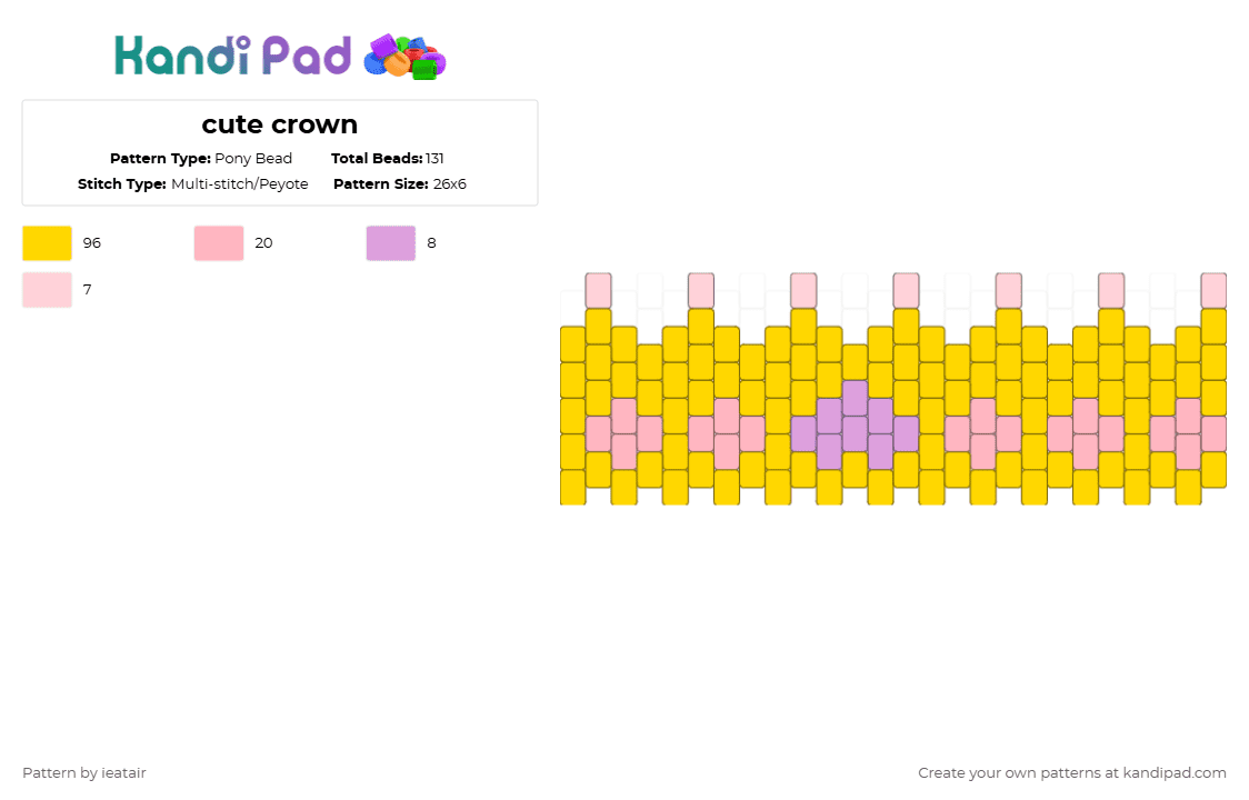 cute crown - Pony Bead Pattern by ieatair on Kandi Pad - yellow,cotdcrowns,crown,cute,stars,star,pink,purple
