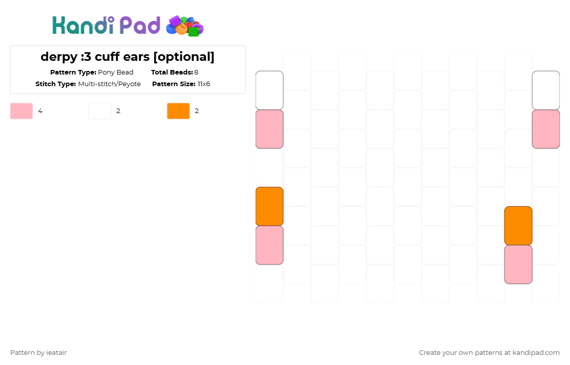 derpy :3 cuff ears [optional] - Pony Bead Pattern by ieatair on Kandi Pad - white