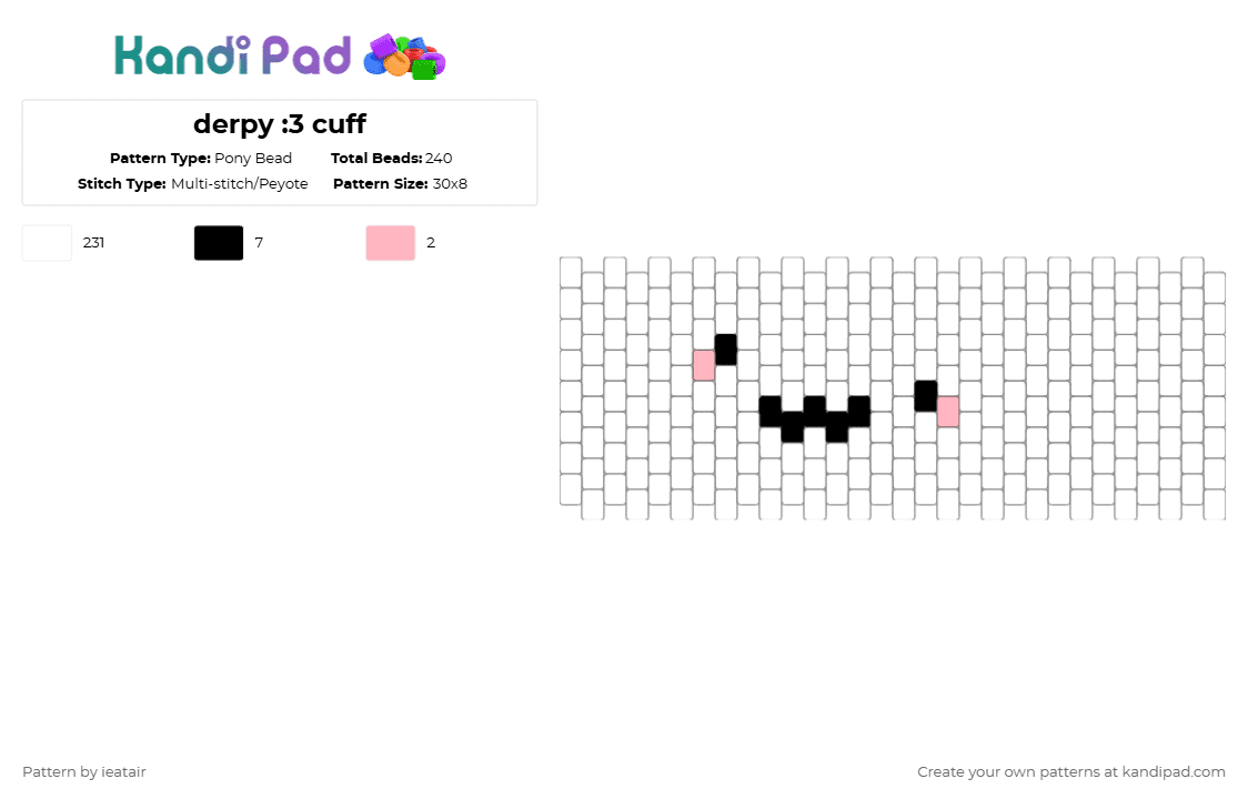 derpy :3 cuff - Pony Bead Pattern by ieatair on Kandi Pad - white