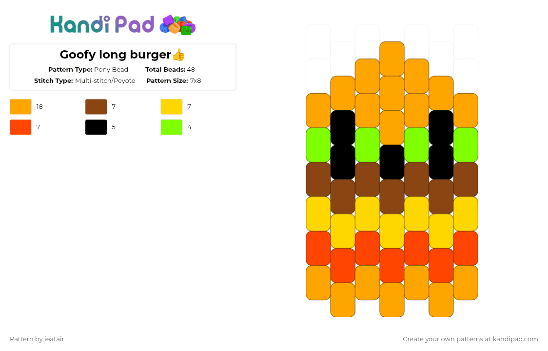 Goofy long burger👍 - Pony Bead Pattern by ieatair on Kandi Pad - burger, cute, food, orange, red