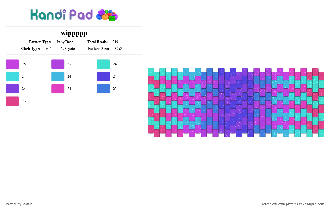 wippppp - Pony Bead Pattern by ieatair on Kandi Pad - cotdgradient, light blue, pink, purple