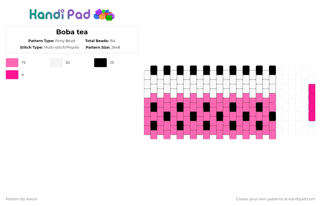 Boba tea - Pony Bead Pattern by ieatair on Kandi Pad - pink,white,clear,boba,bubble tea,boba tea,cute,3d,black