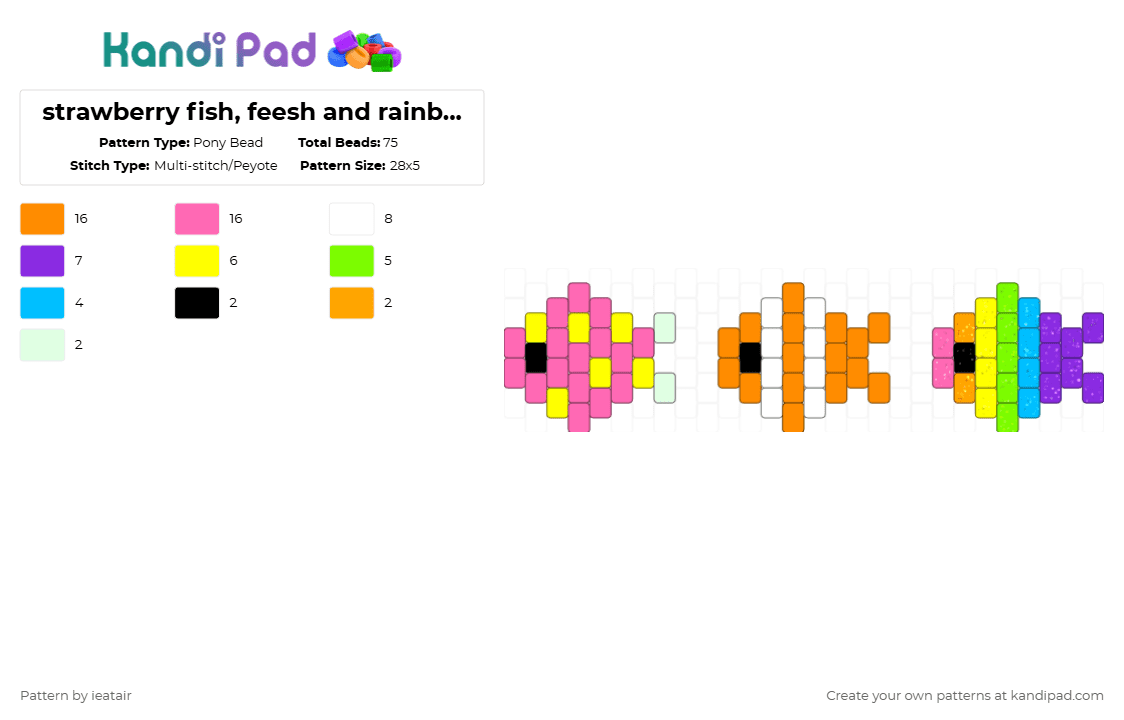 strawberry fish, feesh and rainbow fish charms :3 - Pony Bead Pattern by ieatair on Kandi Pad - orange,pink,yellow