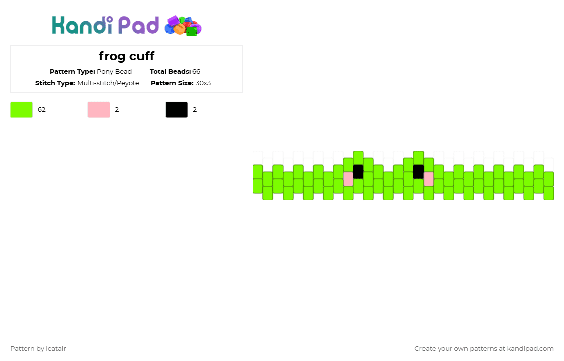 frog cuff - Pony Bead Pattern by ieatair on Kandi Pad - green