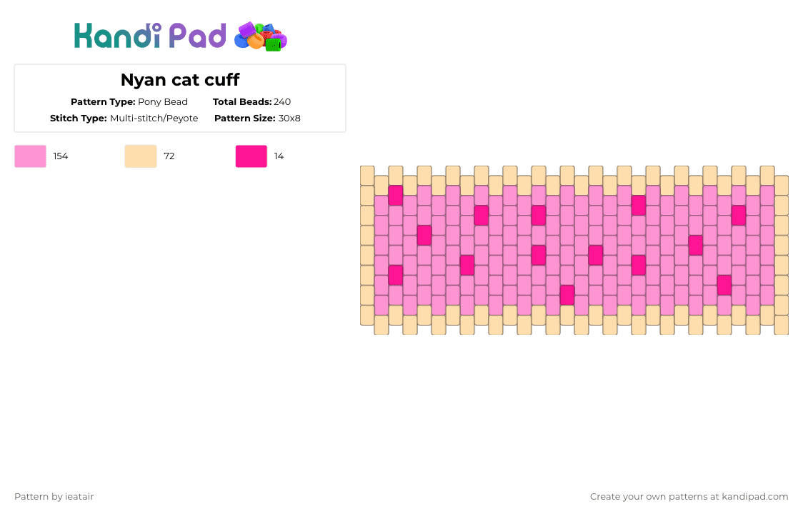 Nyan cat cuff - Pony Bead Pattern by ieatair on Kandi Pad - poptart,beige,pink