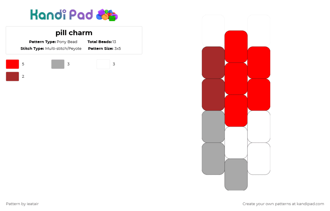 pill charm - Pony Bead Pattern by ieatair on Kandi Pad - red,beige