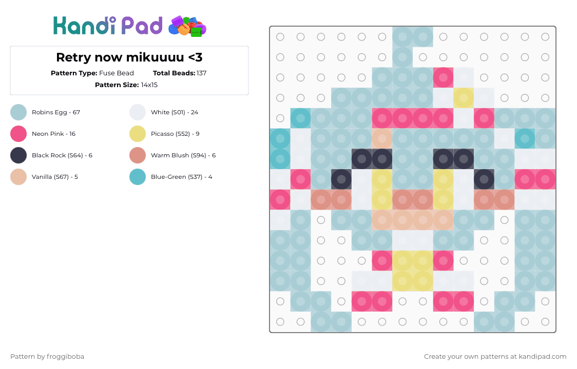 Retry now mikuuuu - Fuse Bead Pattern by froggiboba on Kandi Pad - light blue