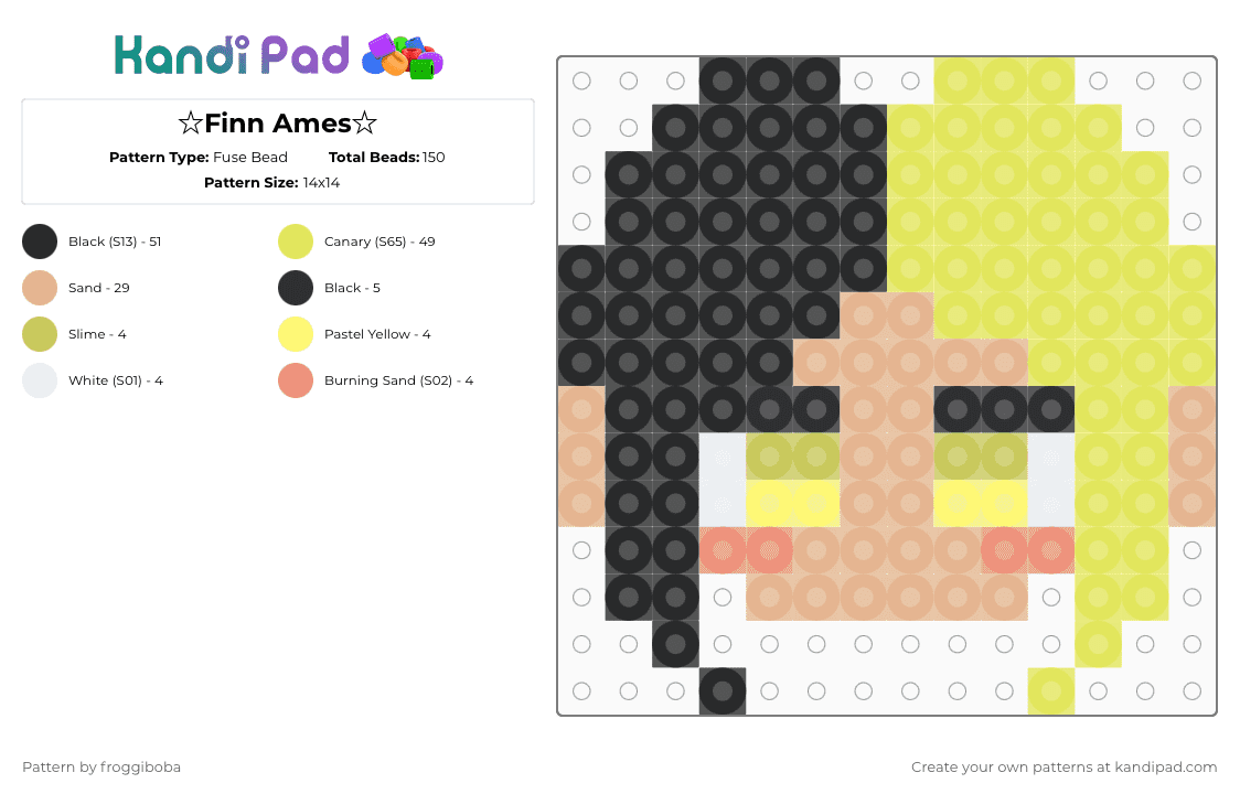 ☆Finn Ames☆ - Fuse Bead Pattern by froggiboba on Kandi Pad - yellow,beige,mashle,anime,finn,magic and muscles