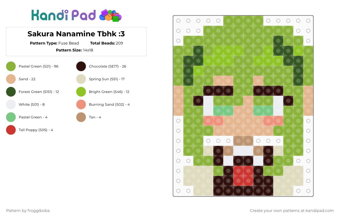Sakura Nanamine Tbhk :3 - Fuse Bead Pattern by froggiboba on Kandi Pad - green,brown,beige,tbhk,toilet bound hanako kun,anime,sakura