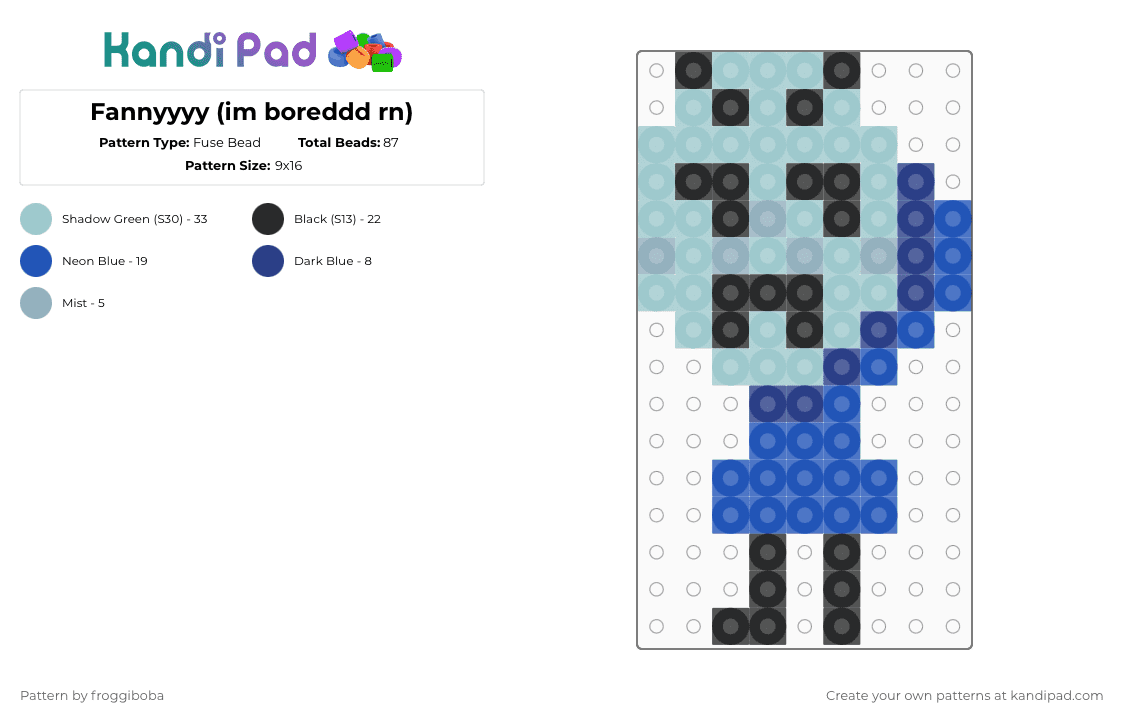 Fannyyyy (im boreddd rn) - Fuse Bead Pattern by froggiboba on Kandi Pad - light blue,blue,fanny,bfdi,tpot,object shows,fan