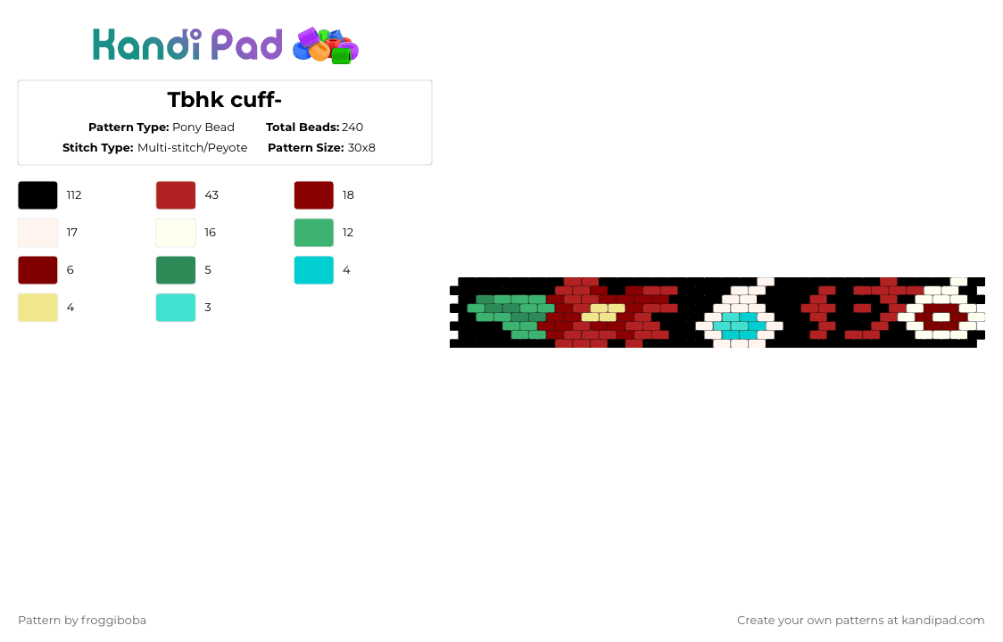 Tbhk cuff- - Pony Bead Pattern by froggiboba on Kandi Pad - black,red,hanako,toilet bound,anime,tbhkk,tbhk,astbhk