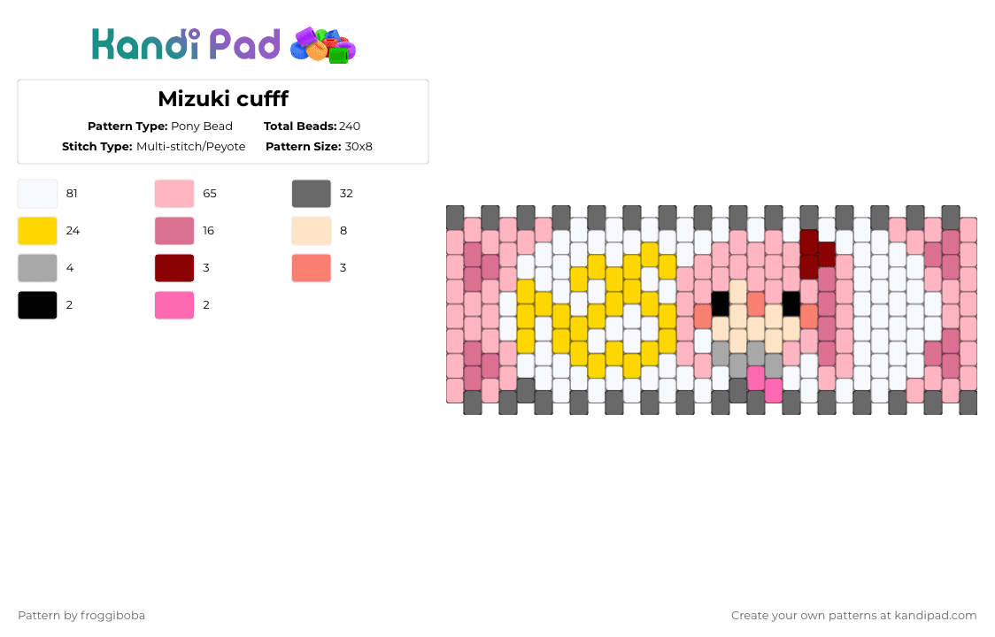 Mizuki cufff - Pony Bead Pattern by froggiboba on Kandi Pad - colorfulstage, gray, miku, mizu5, mizuki, mizuki akiyama, n25, nightcord, pink, pjsk, yellow