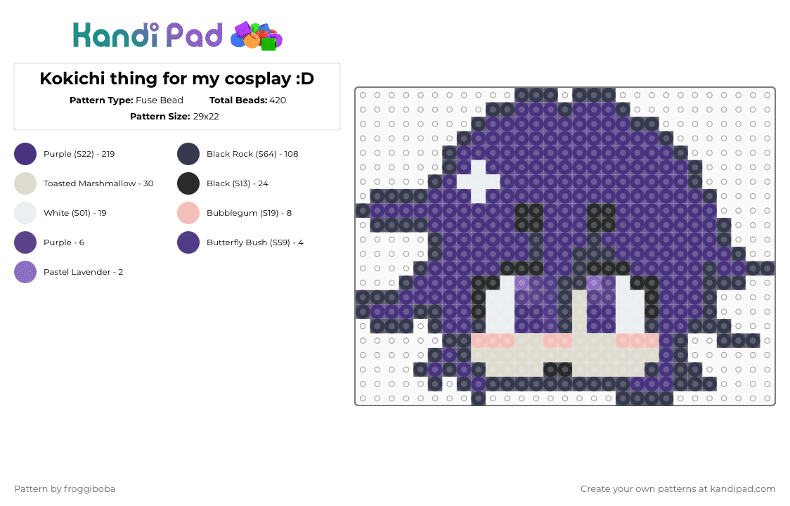 Kokichi thing for my cosplay :D - Fuse Bead Pattern by froggiboba on Kandi Pad - purple,kokichi,oma,ouma,danganronpa,danganronpav3,fanta