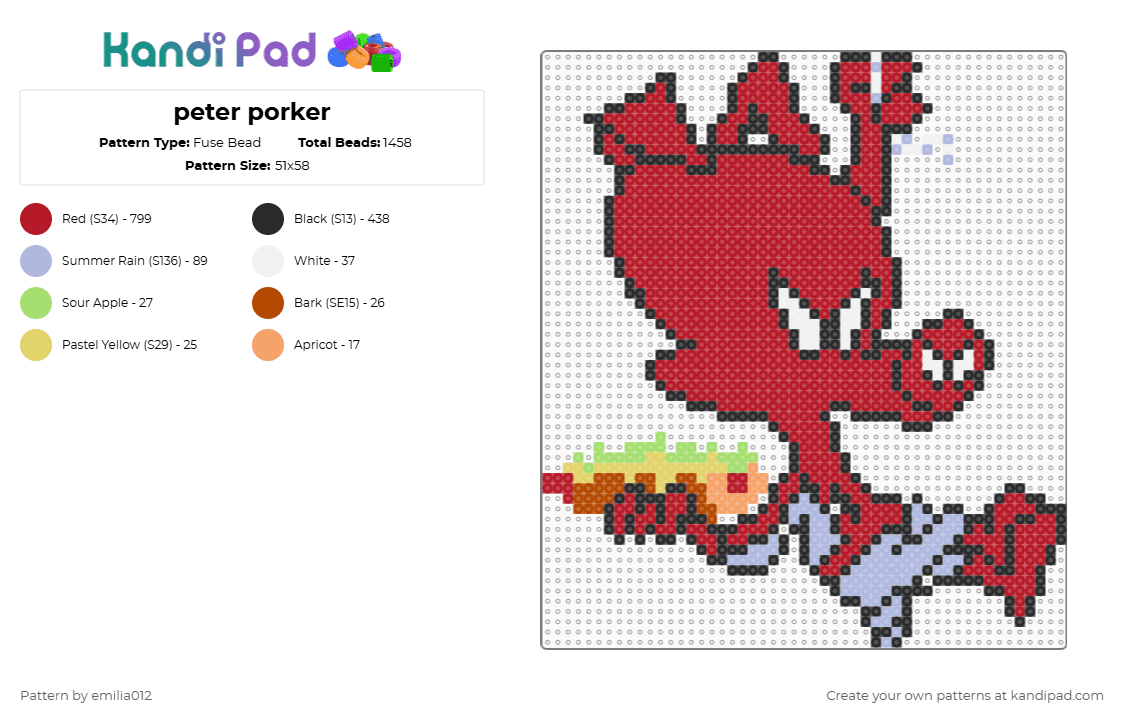 peter porker - Fuse Bead Pattern by emilia012 on Kandi Pad - red,spiderman,pig