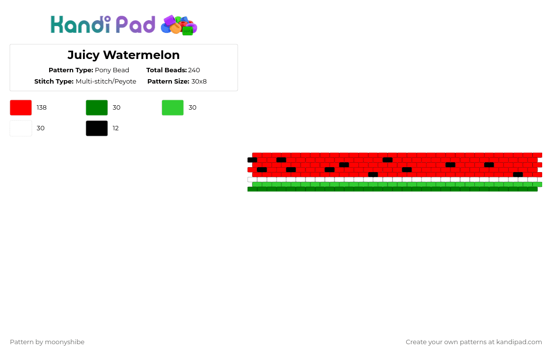 Juicy Watermelon - Pony Bead Pattern by moonyshibe on Kandi Pad - green,red,fruit,watermelon,summer