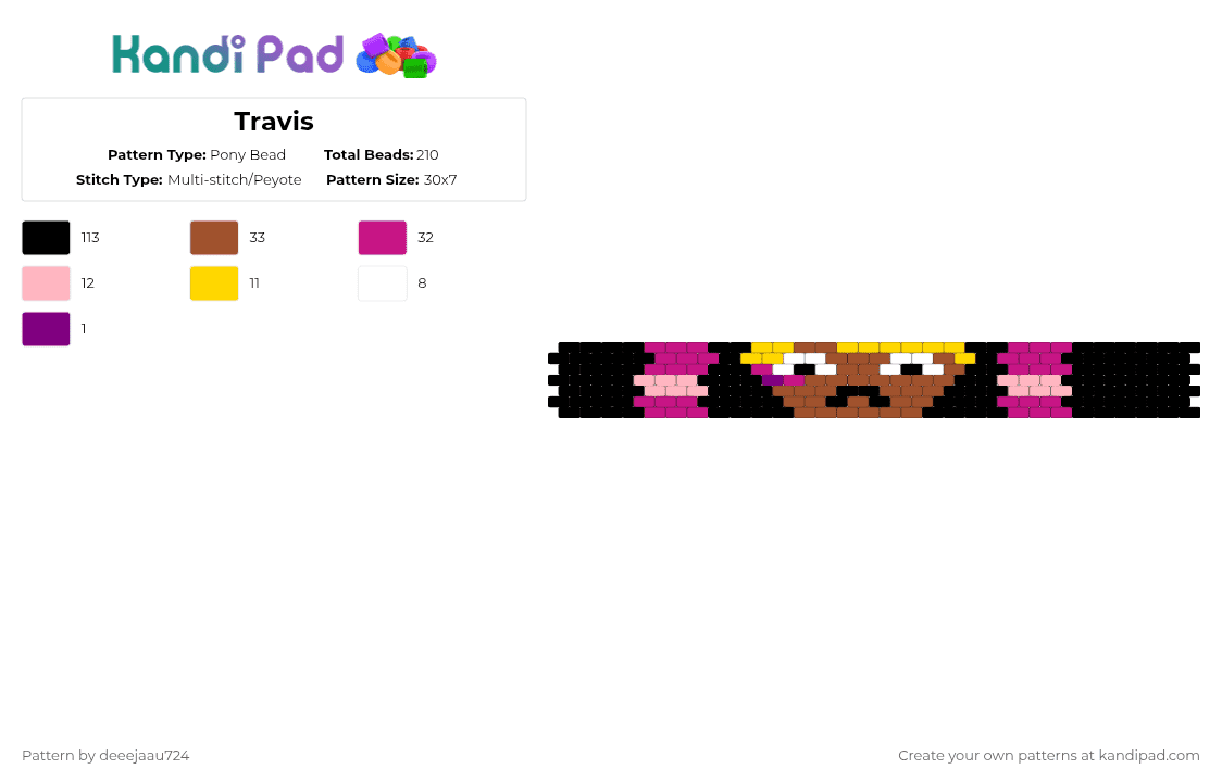 Travis - Pony Bead Pattern by deeejaau724 on Kandi Pad - black,red,pink
