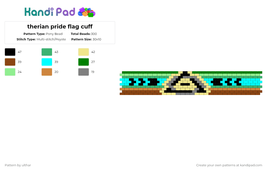 therian pride flag cuff - Pony Bead Pattern by ulthar on Kandi Pad - yellow,red,green,light blue