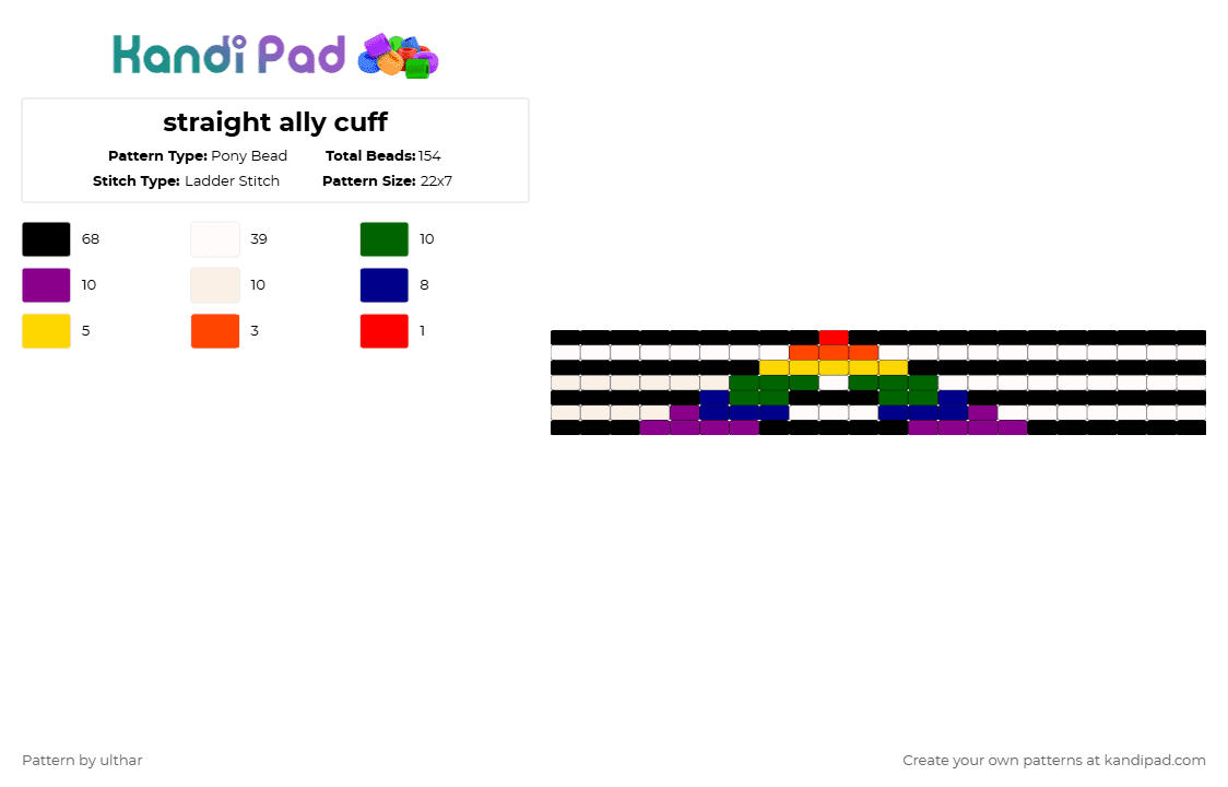 Ally Color Patterns Straight ally cuff Pony Bead Pattern - Kandi Pad | Kandi Patterns, Fuse ...