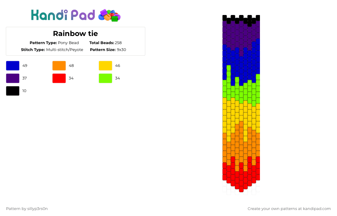 Rainbow tie - Pony Bead Pattern by sillyp3rs0n on Kandi Pad - orange,yellow,purple