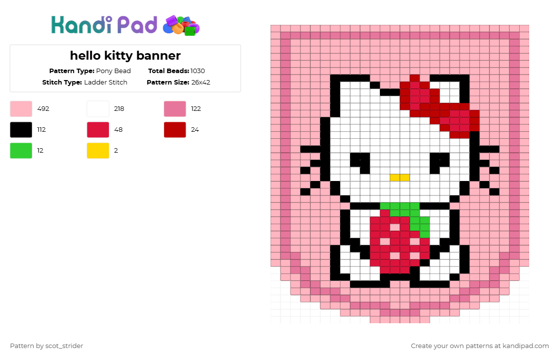 hello kitty banner - Pony Bead Pattern by scot_strider on Kandi Pad - pink